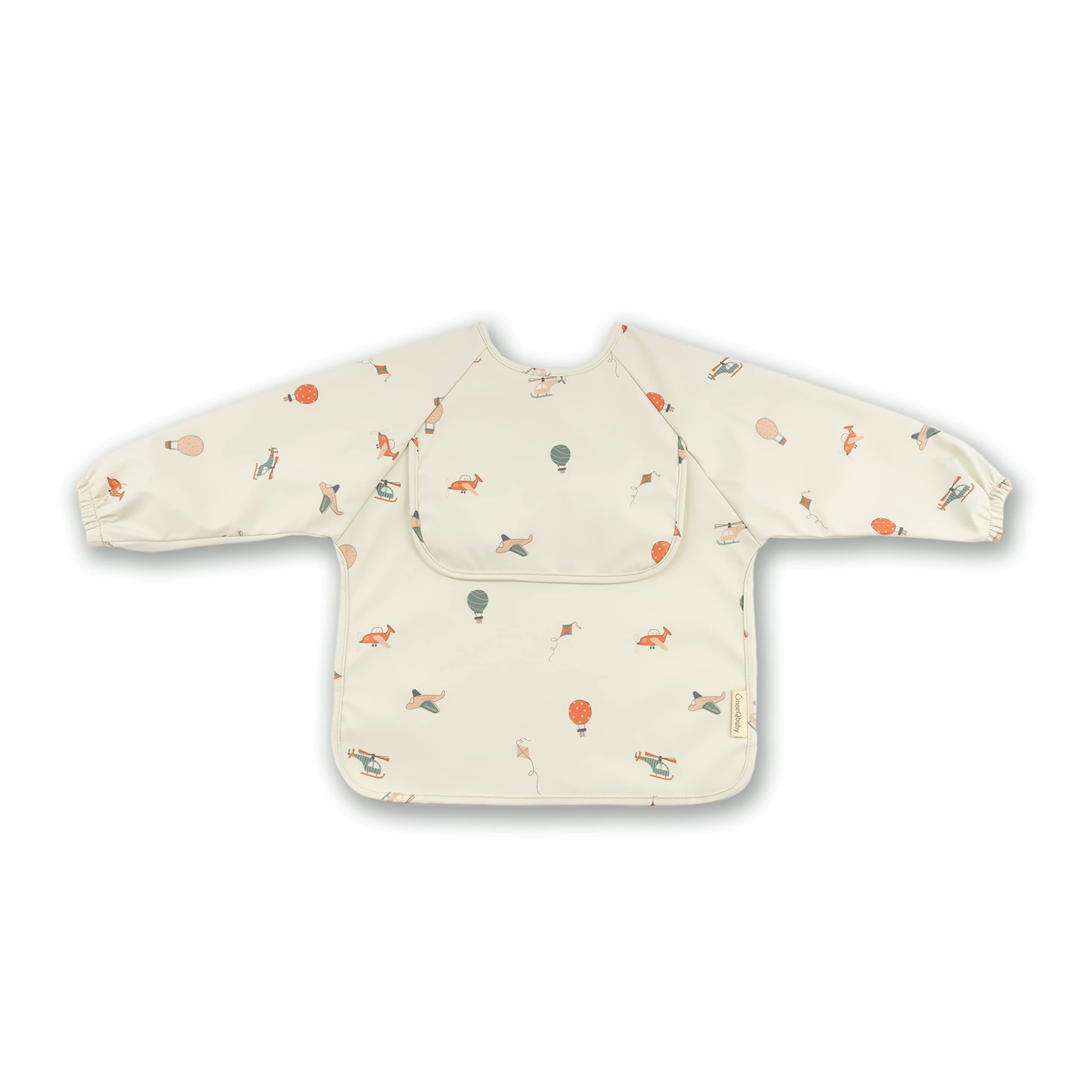 Bavoirs imperméables pour bébés et tout-petits - Lot de 2, manches longues Oeko-TEX avec poche, style combinaison intégrale (Petit 6 à 18 mois, Voitures marron, avions verts)