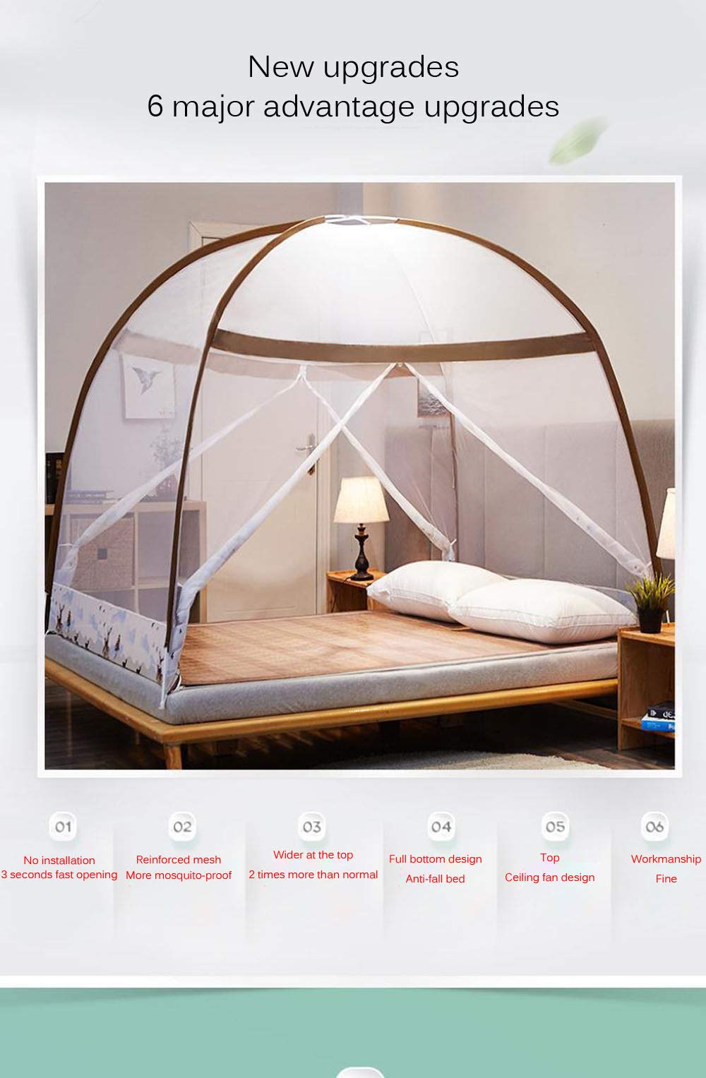 Moustiquaire, baldaquin de lit escamotable Pliable Facile à Installer avec Fond Anti-piqûres de moustiques pour lit Camping Voyage Maison extérieur, 2,1,8 x 2 m