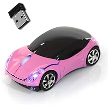 Pink Wireless Mouse, 2.4G Wireless with USB Receiver, Wireless Mouse for Laptop, 1600DPI Adjustable Cute Car Shape Optical Mouse for PC Laptop Computer Mac, Computer Accessories