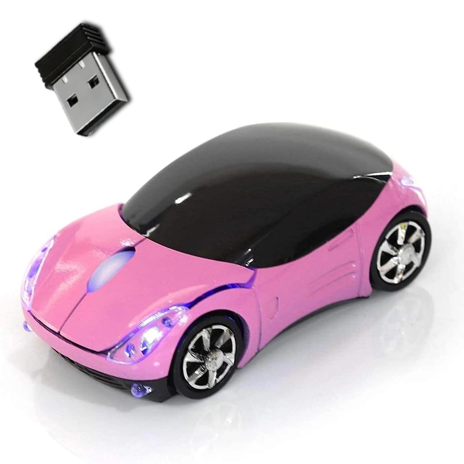 Wireless Car Mouse, 2.4G Optical Computer Mouse with USB Receiver, Pink Sports Car Shape Design, LED Light Effects-image-8
