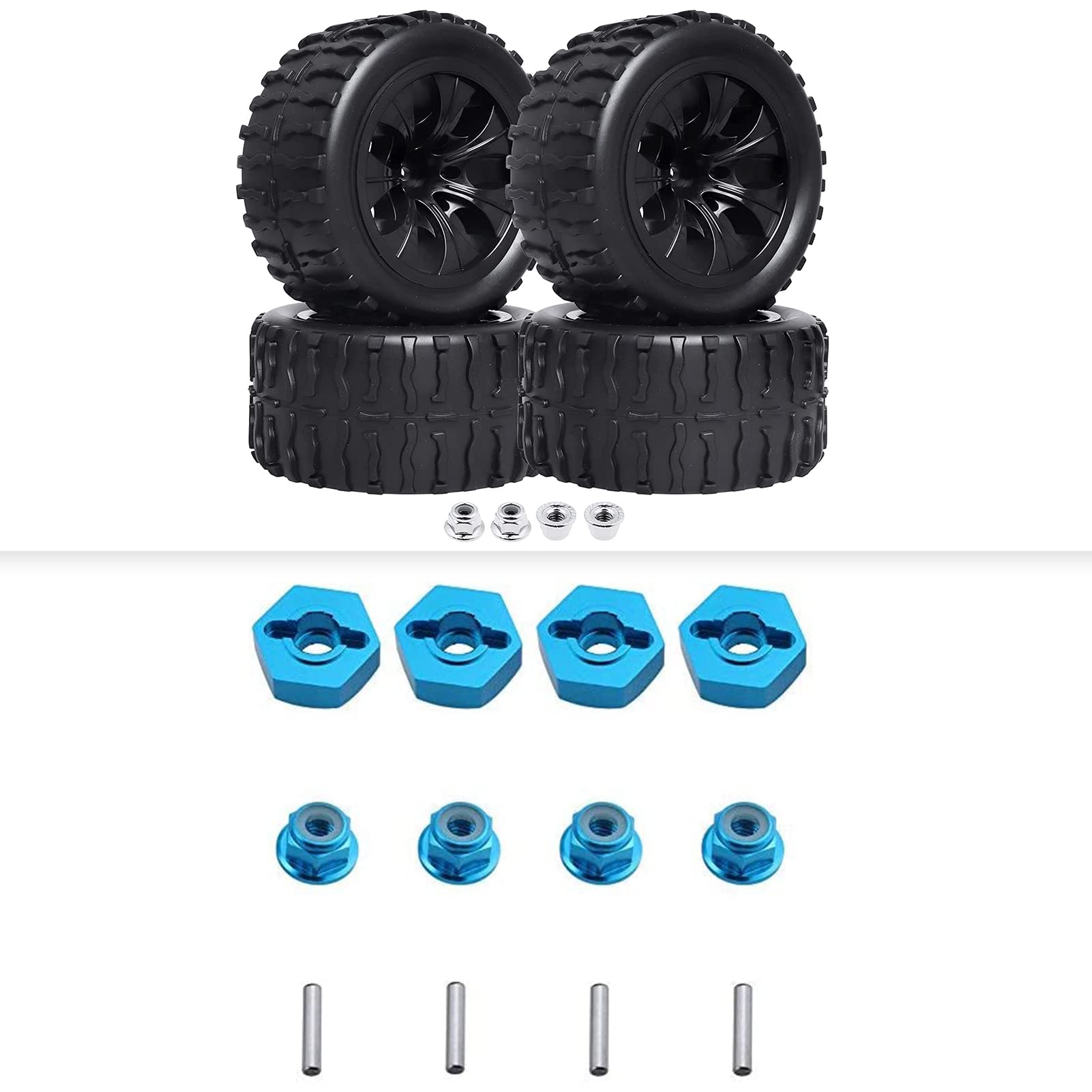 Hobbypark Aluminum 17mm Hex Wheel Hubs & Nuts w/Wrench for 1/10 Scale Traxxas E-Revo, Revo 3.3, E-Maxx, Summit (with Red Adapter