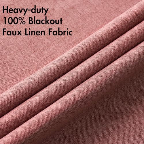 Image of MIULEE 100% Blackout Linen Textured Curtains for Bedroom Solid Thermal Insulated Dusty Rose Grommet Room Darkening Curtains & Drapes Luxury Decor for Living Room 52 x 120 Inch (2 Panels)