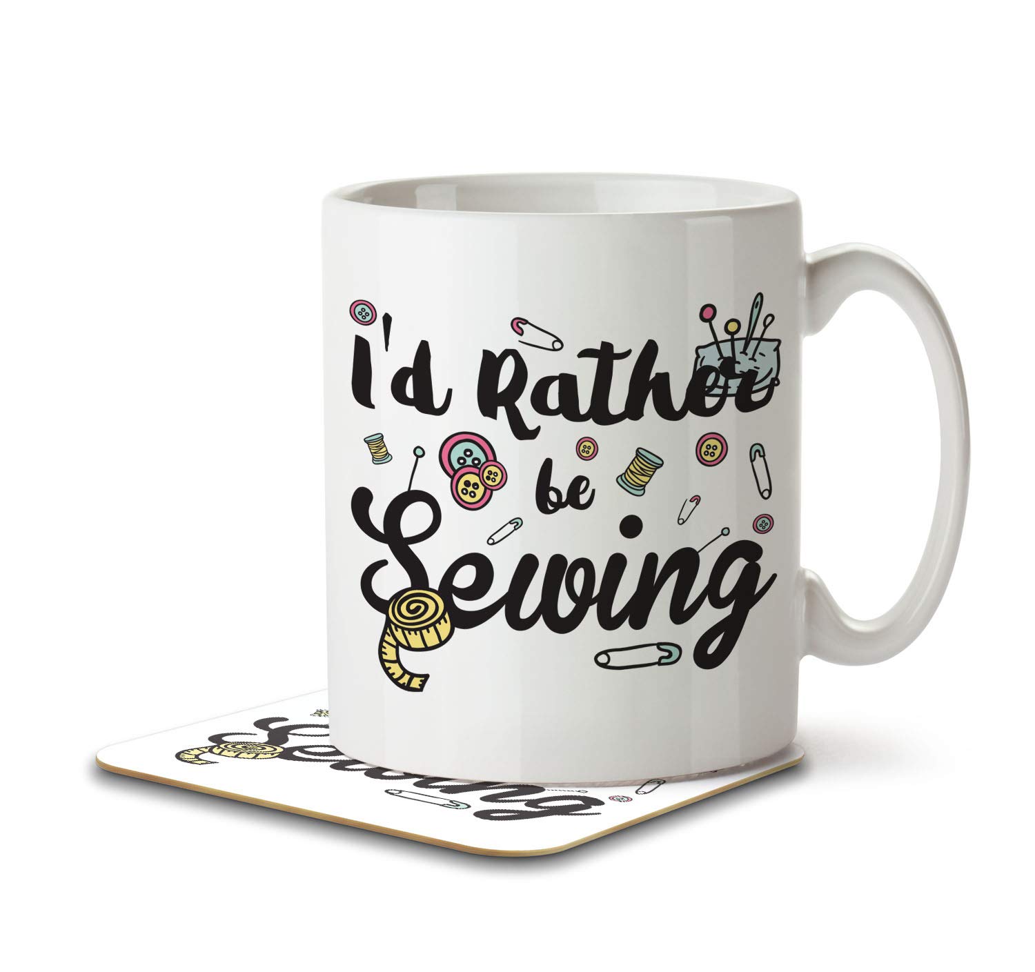 The Inky Penguin White - I'd Rather Be Sewing - Crafty, Mug And Coaster, Ceramic, 11Fl. Oz.
