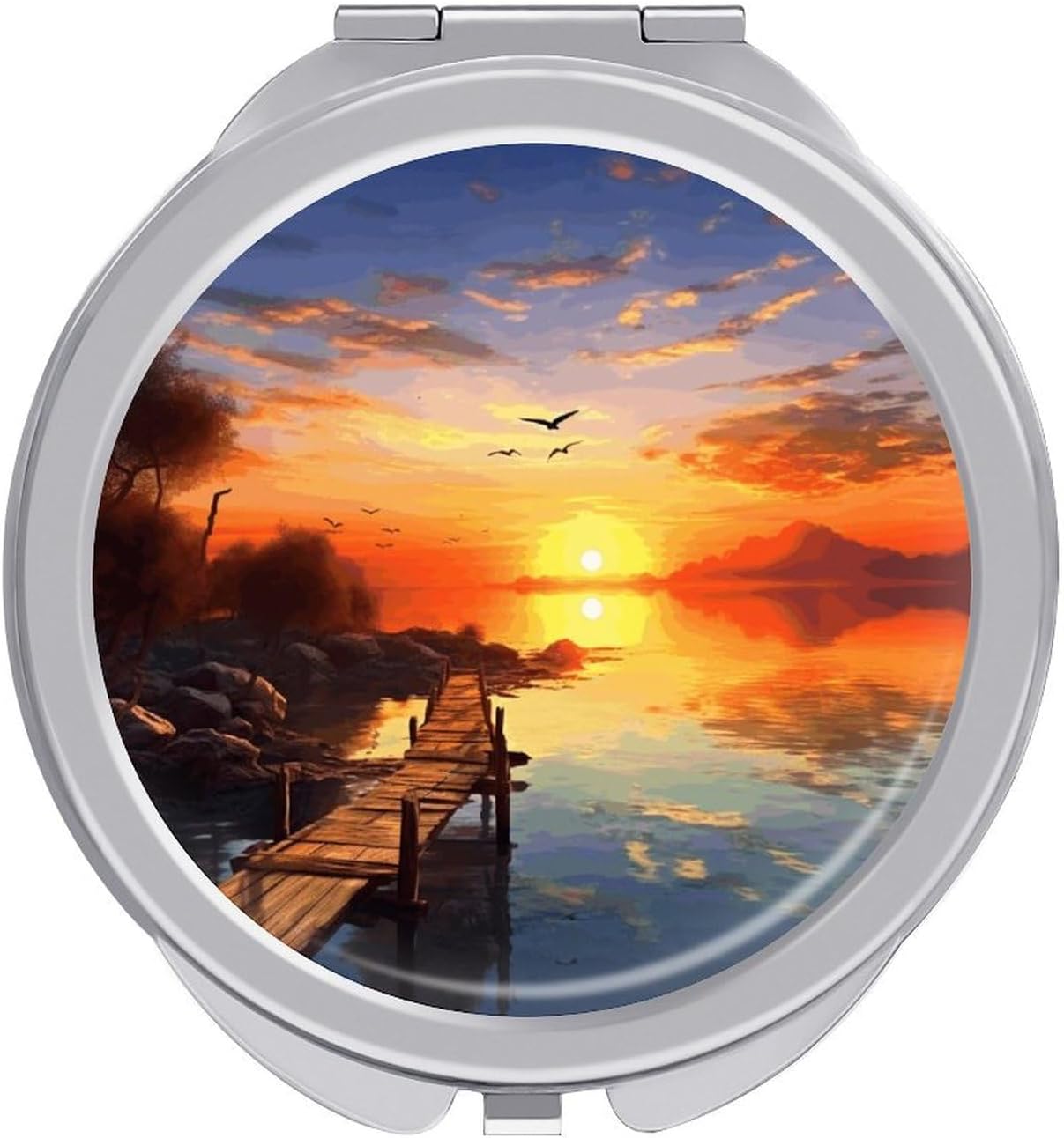 Sunset Scenery Portable Makeup Mirror, Sided Travel Hand Mirror Mini Folding Mirror for Precise Makeup Women Daily Use