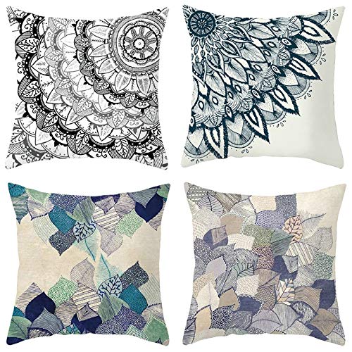 Kissenbezug Dekorative Dekokissen Kissenhülle 40x40cm, Polyester Fabrik Mandala Blumenblattmuster Deko Kissenhülle für Couch Home Decor Hauswarminggeschenke, Grün Blau, Stil 18 – Bild 6