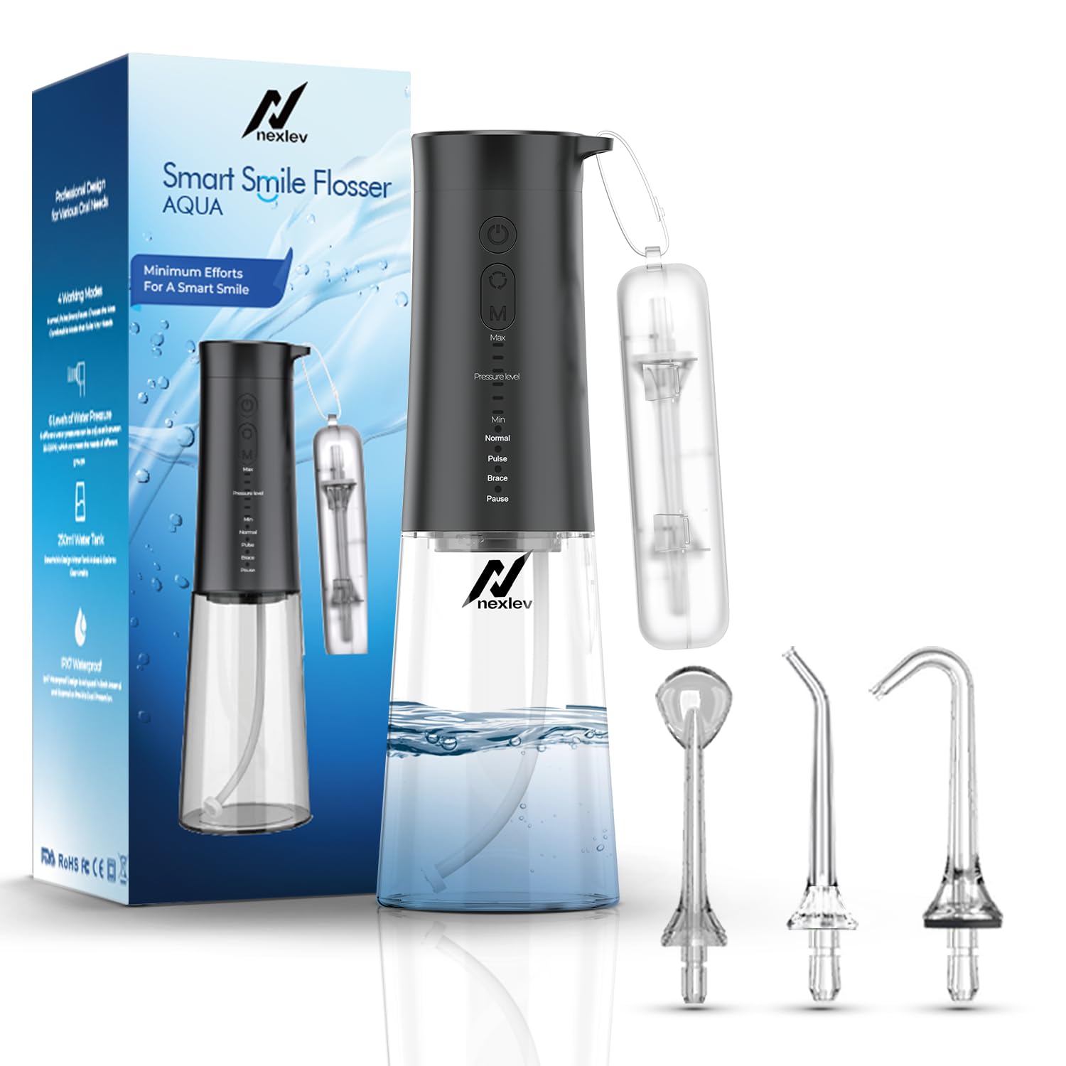 Nexlev Dental Flosser| 6 Water Pressures| 4 Cleaning Modes| 2 Nozzle Tips, Tongue Cleaner, Carry Case for Tips| USB-C Charging| 1500mAh| 250ml Tank| IPX7 Water Proof| Carry Pouch | Aqua DF-01-BK (B0CW1JJP9S) Amazon Price History, Amazon Price Tracker