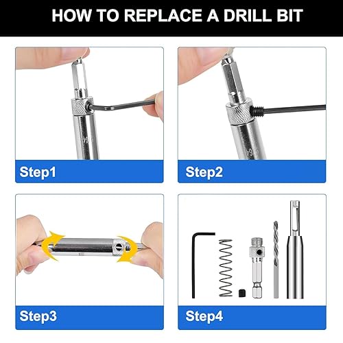Miniatura 4 de Juego de 7 brocas de bisagra autocentrante, vástago hexagonal de 14 pulgadas VIX, 564 pulgadas, 764 pulgadas, 964 pulgadas, 1164 pulgadas, 0.197 in,