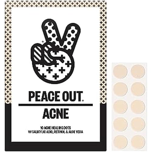 PEACE OUT Acne Healing Dots Helps Clear Blemishes Overnight, Fast Acting Hydrocolloid Pimple Patches for Breakouts with Salicylic Acid, Retinol and Aloe Vera, Award Winning Skincare Solution 10 Count