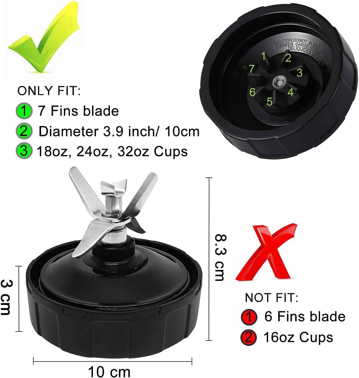7 Fins Extractor Blade Replacement Parts Compatible with Nutri Ninja Auto-IQ Blender BN401 BN751 BN801 BN805A BL642-30 BL682-30, for Ninja Professional Plus Blender Blade Replacement Assembly