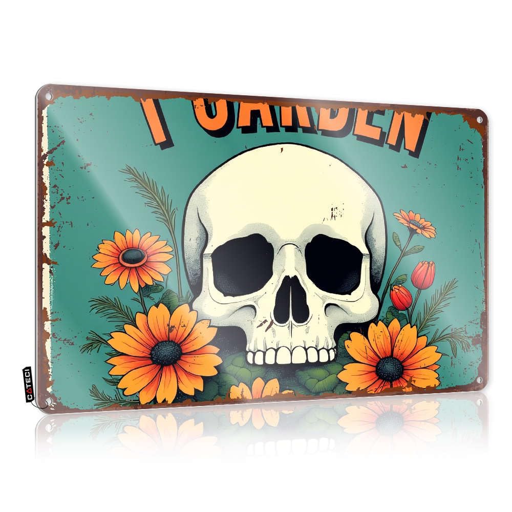 Fzfn Colour Tiki, Matal Sign Street Ideas Skull And Flowers: A Unique Garden Sign | Rustic Modern Wall Art(30X40cm)