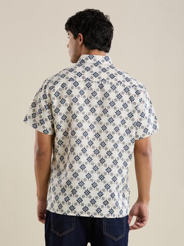 Image of MARK & ALBERT Men's Half Sleeve Linen Slim Fit Shirt