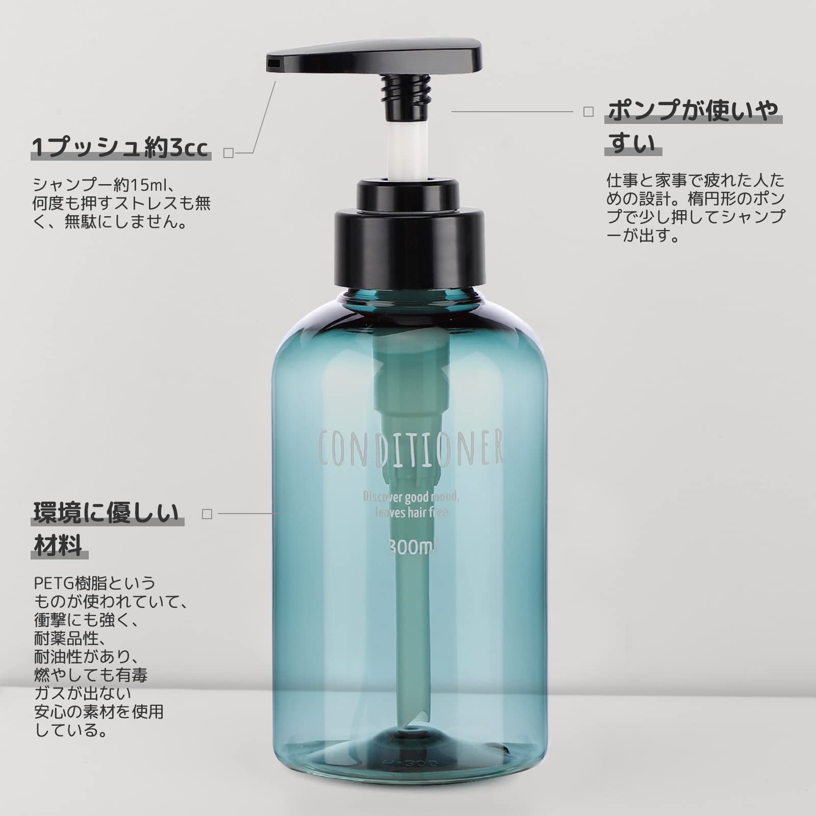 Amazon.co.jp: Segbeauty シャンプーボトル ディスペンサー 水色 300ml