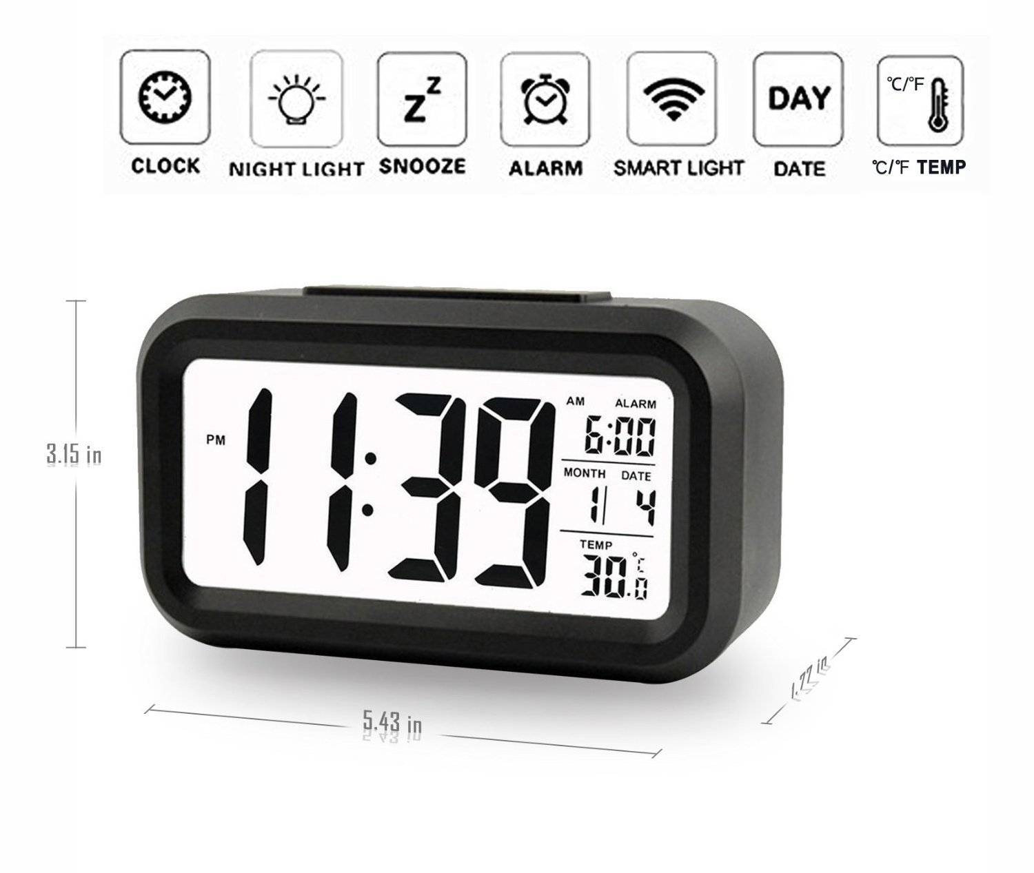 Image secondaire de Gearmax® Créatif Réveil Matin Snooze reveille Horloge Alarme Clock Écran Rétroéclairé LED Affichage numérique de avec la fonctio