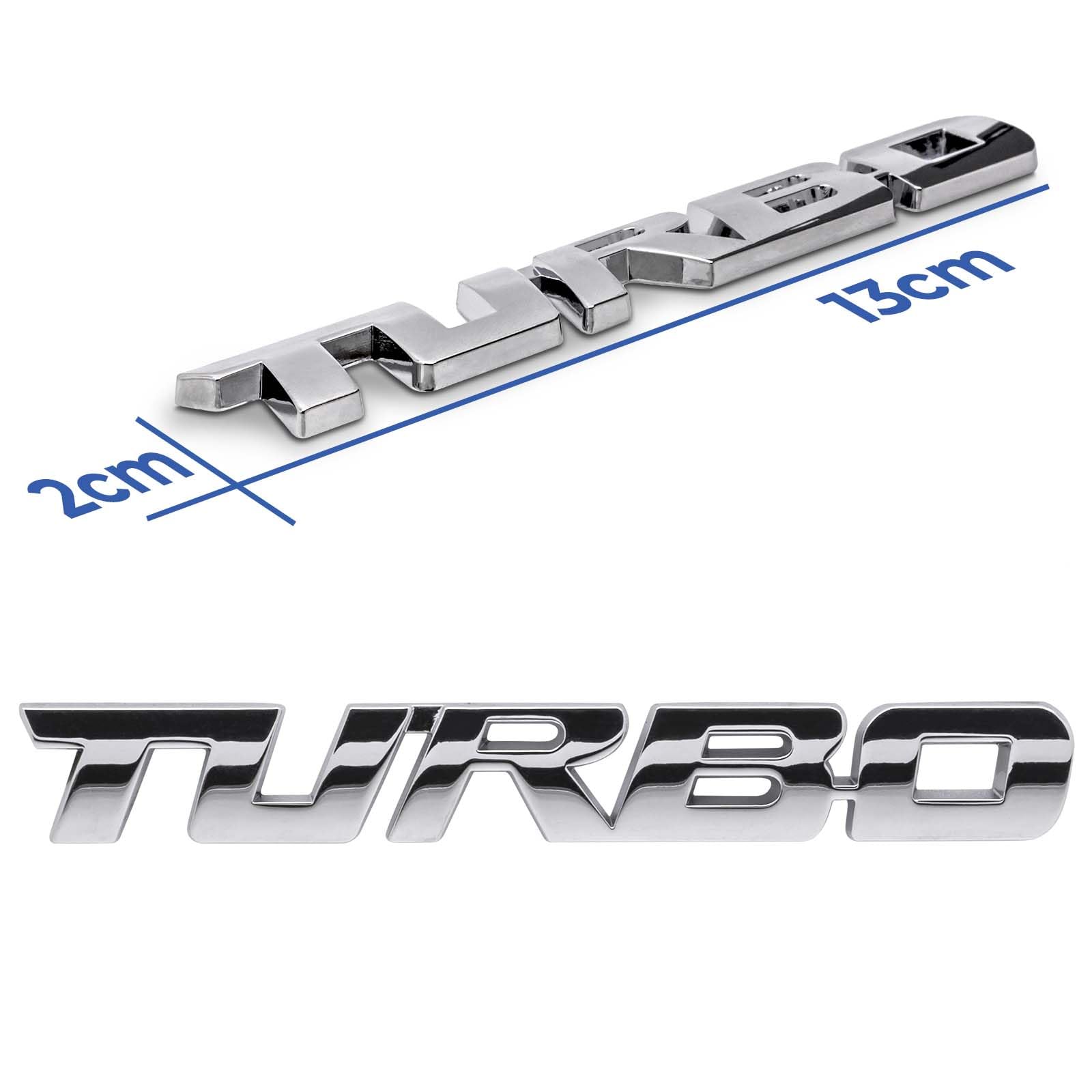 Emblema 3D Turbo In Metallo Per Auto – Scritta Turbo Argento E Nero, Autoadesivo 12x2,6cm, Decorazione Universale Per Auto E SUV