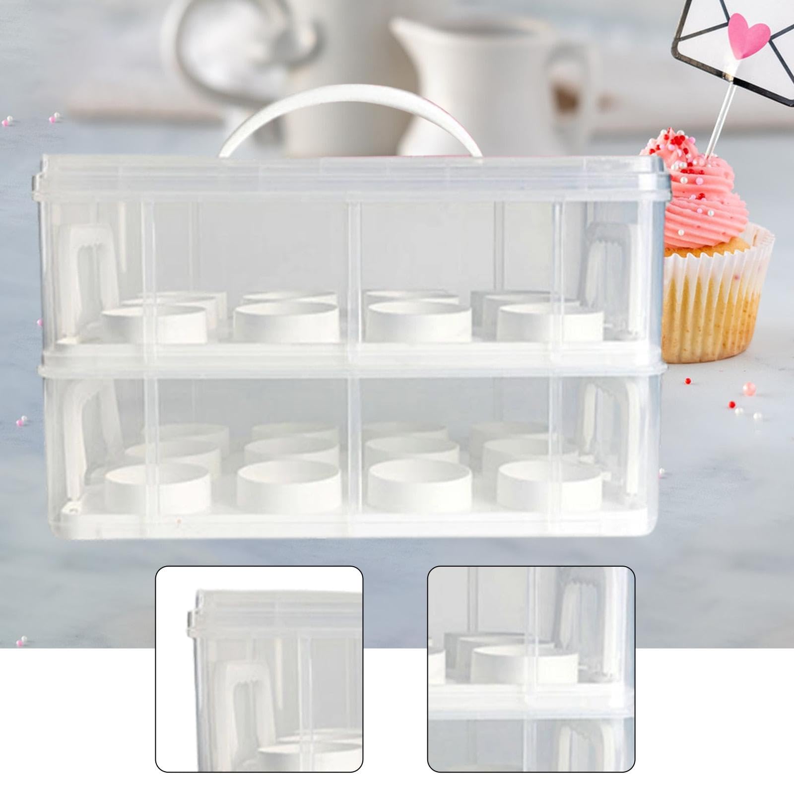 KESOTO Caja portatartas y Recipiente para con 24 Compartimentos, Resistente, de Doble Capa, con asa, Ideal para Pasteles de cumpleaños y repostería en, Blanco