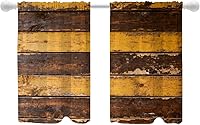 Vista 34 de Shrahala Cenefas de cocina de madera marrón con tablones vintage, panel de media ventana, tratamiento de ventana multicapa de poliéster opaco