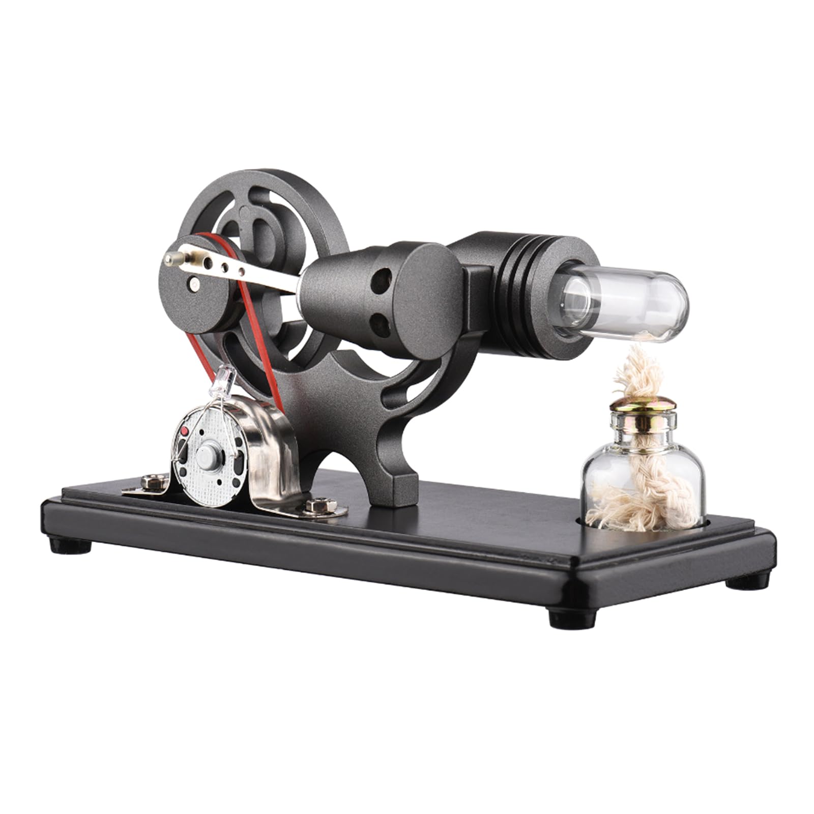 Stirling Engine - Base de madera de metal negro lista para usar con luz LED