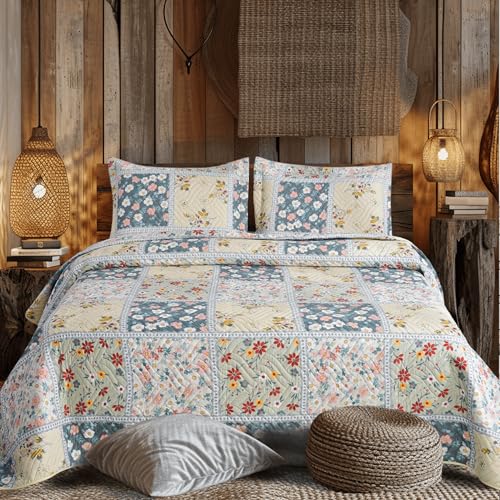 Hadi London Lot de 3 couvre-lits matelassés en patchwork avec 2 taies décoratives | Imprimé...