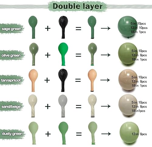 Miniatura 4 de Kit de arco de globos verde salvia y marrón, doble relleno, verde oliva, polvoriento, bronceado, blanco, arena, albaricoque, guirnalda de globos de