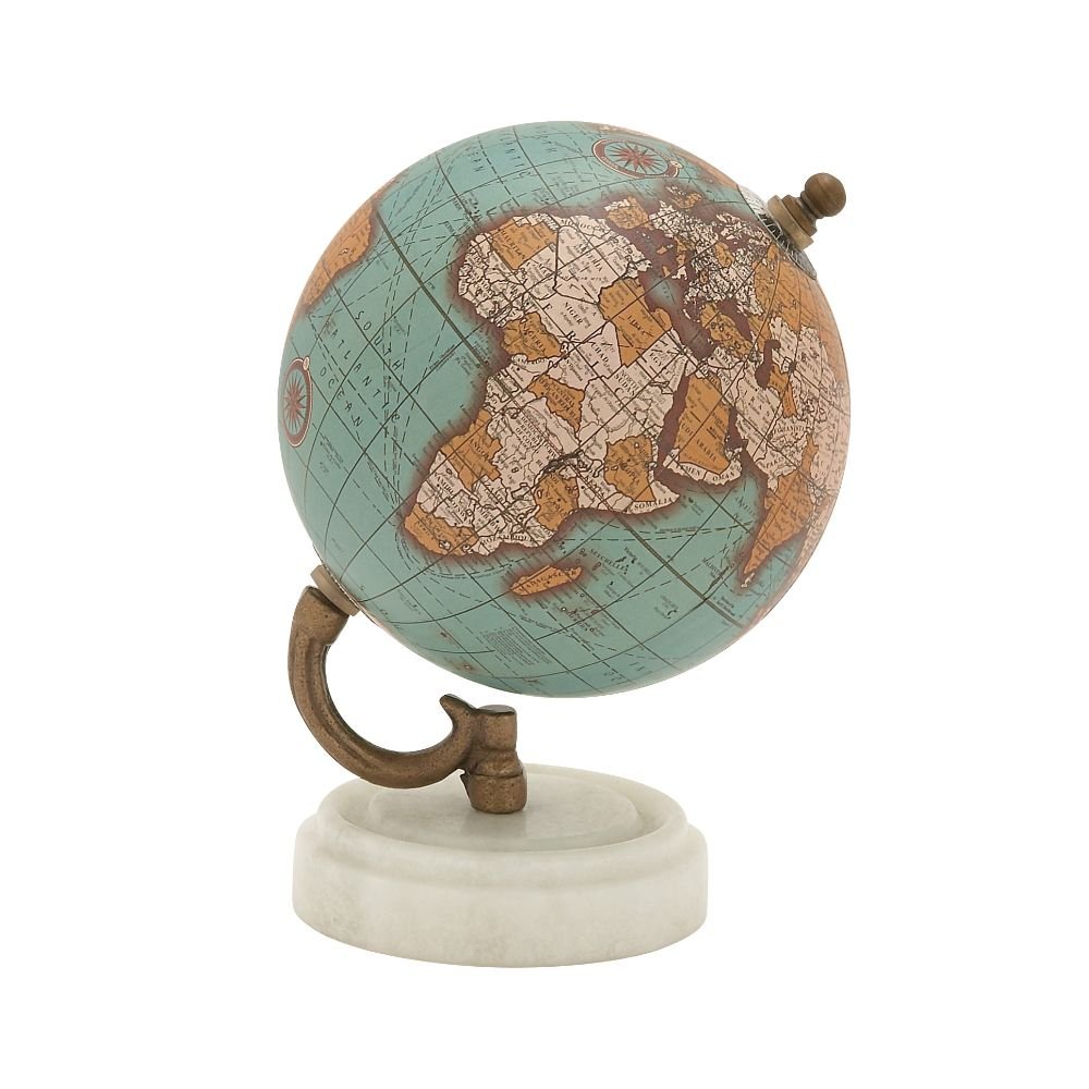 Deco 79Marble Globe with Marble Base, 5" x 5" x 8", Aquamarine
