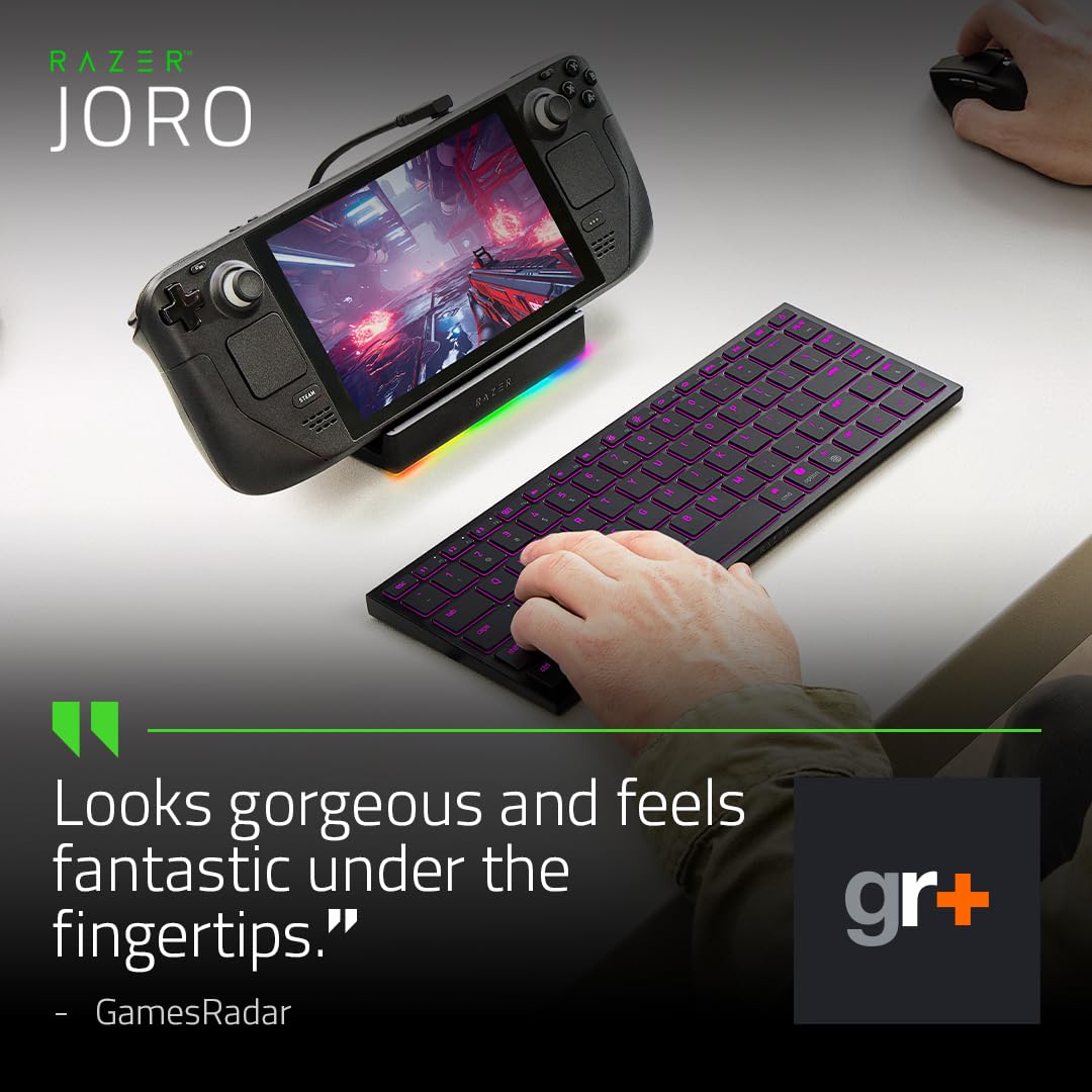 Razer Joro Portable Keyboard - Kompaktowa podświetlana klawiatura bezprzewodowa - Bluetooth - Niski profil - USB-C - kompatybilna z Apple macOS i iOS - Windows PC - Układ US QWERTY | Czarny