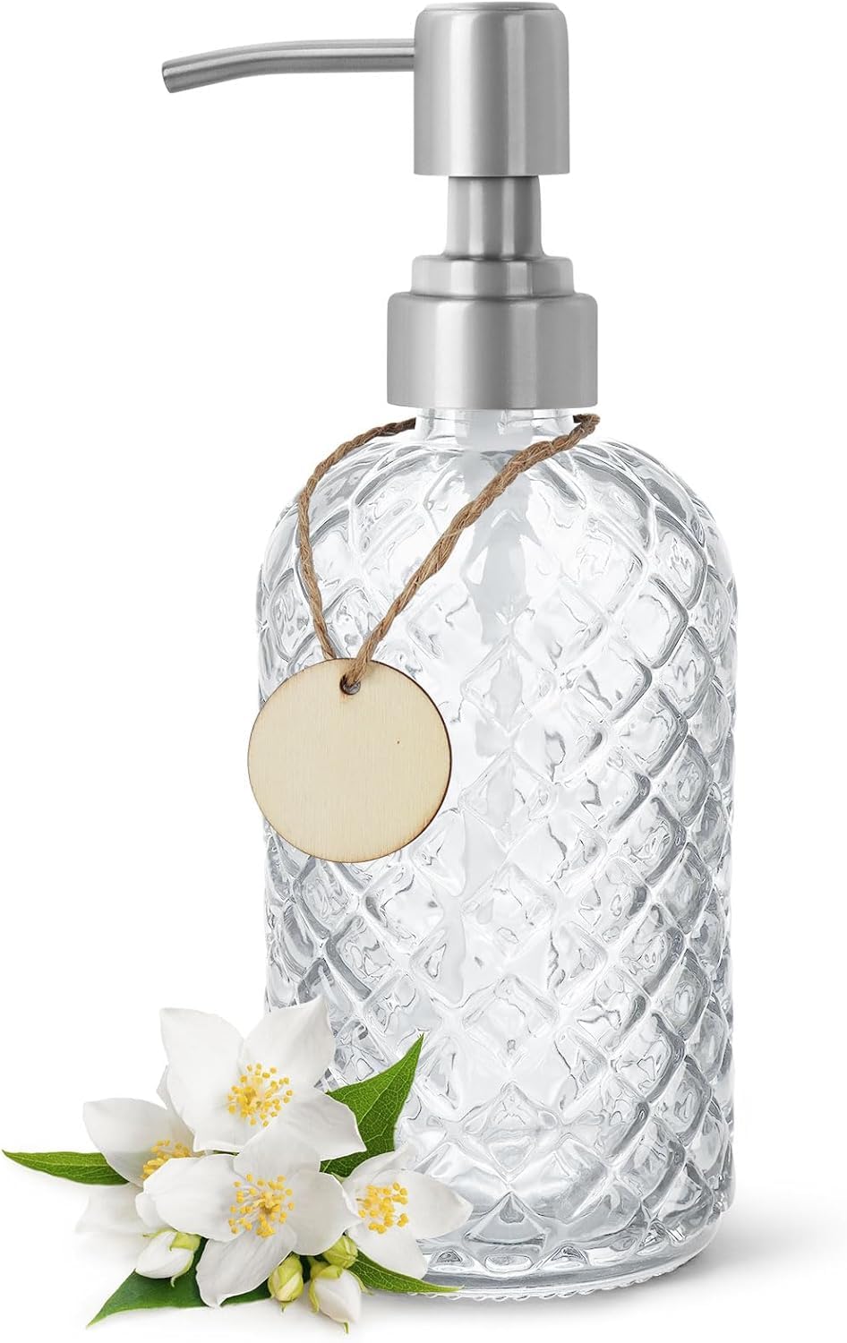 Topsky Glass Soap Dispenser with Siliver Metal Pump - 400ml Liquid Hand Soap Dispenser - Rustproof Pump for Kitchen & Bathroom, Great for Lotions, Essential Oil, Liquid Soaps Transparent — image 1