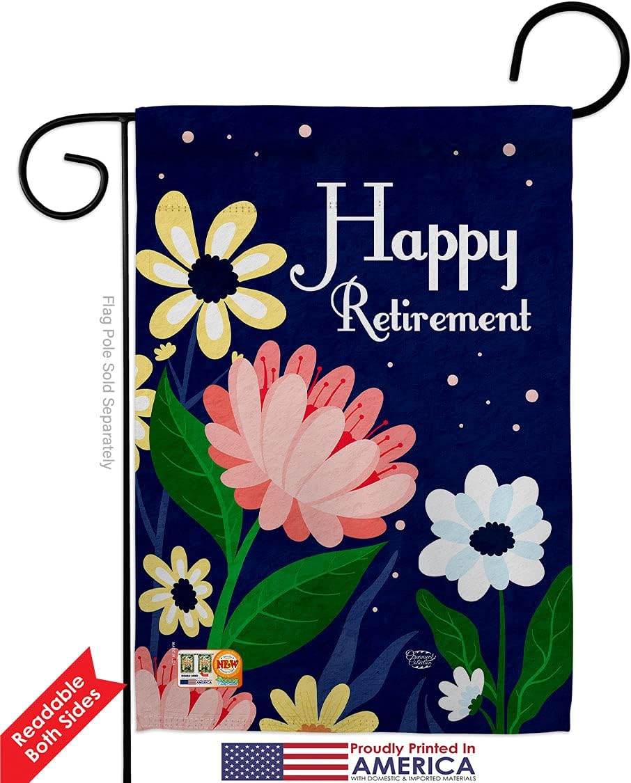 Happy Retirement Garden Flags Pack Celebration Retired Veteran Congratulations Occasion Anniversary Party USA Applique Small Decorative Gift Yard House Banner Double-Sided Made In 13 X 18.5
