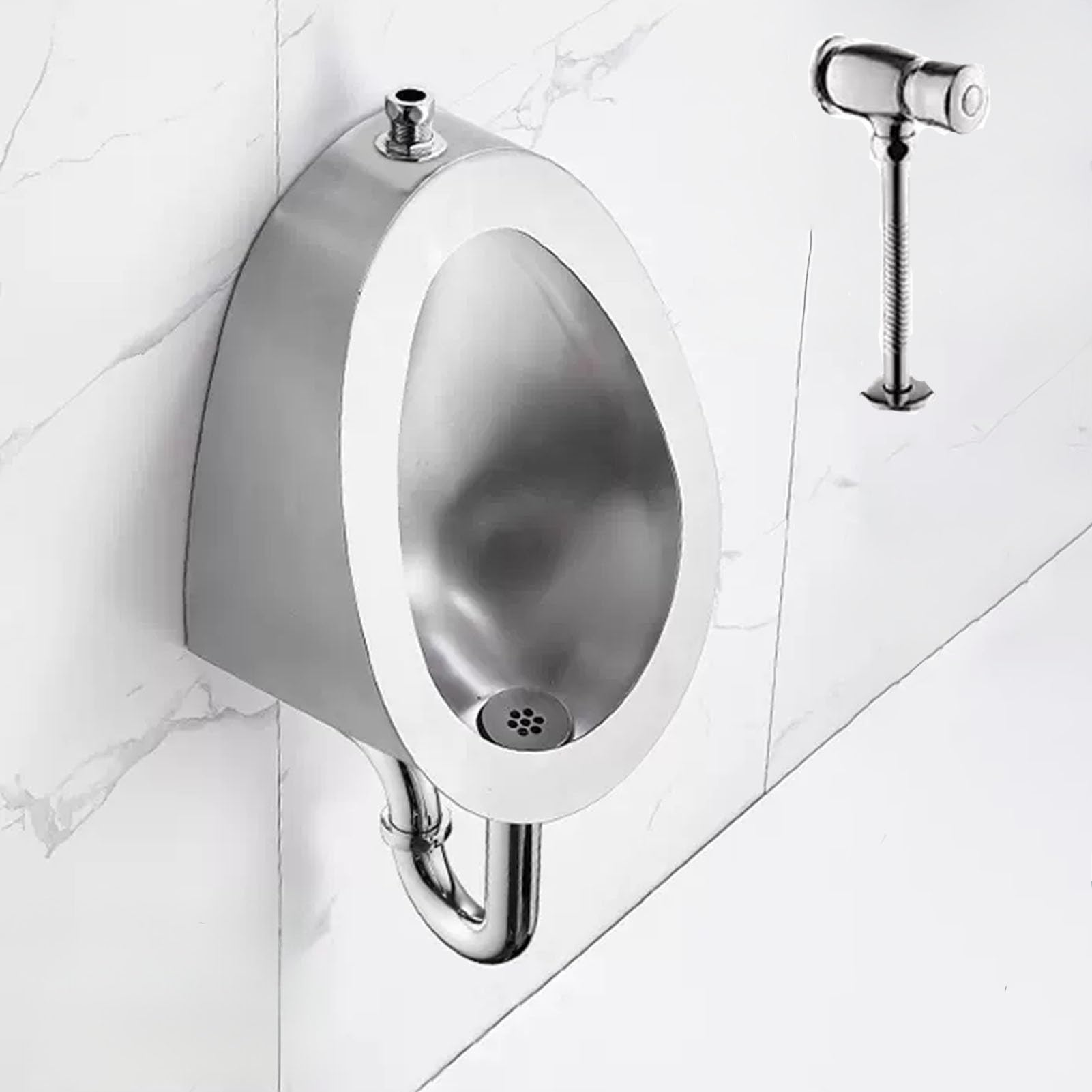 OTQEFTN 304 Stainless Steel Urinal, Wall Mounted High Efficiency Flush Urinal, Male Sanitary Ware Public Toilet Urinal, Anti-Splash Features