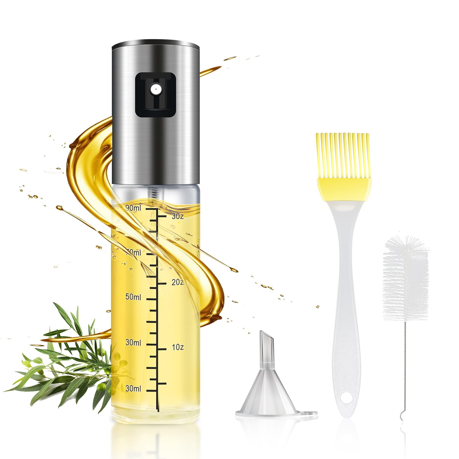 100 ML 4 in 1 Oil Sprayer for Cooking and Baking,Stainless Steel Oil Dispense with Glass Bottle, for Salads, Barbecues, Kitchen Baking, Best for Outdoor/Indoor uses