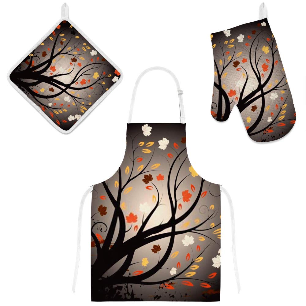 Tablier de cuisine 3 pièces avec maniques et gants motif Belle Automne