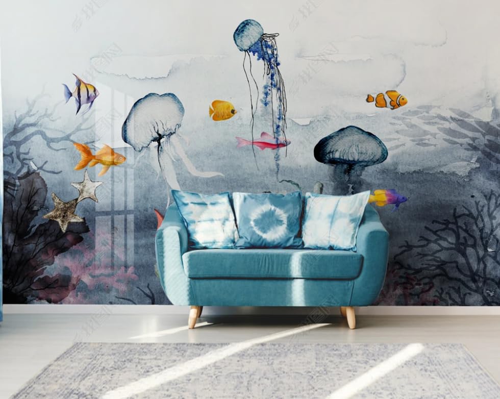 Papier peint intissé méduse poster géant mural lavable et facile à poser