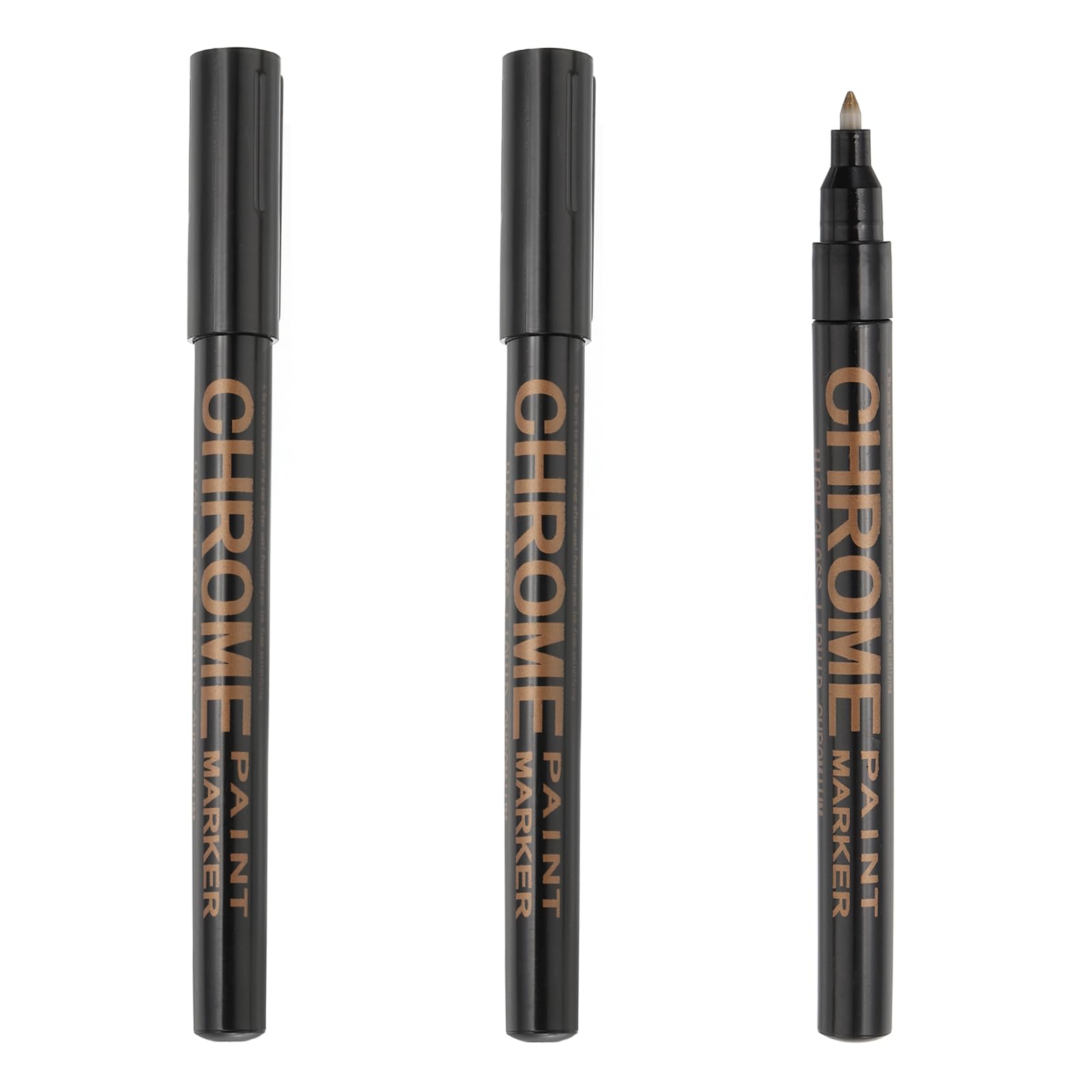 PATIKIL Chrome Markers, 3Pcs Mirror Liquid Chrome Pens Waterproof Reflective Gloss Metallic Marker Permanent Paint Pen with 0.7mm Extra Fine Tip for Model Painting DIY Projects, Copper