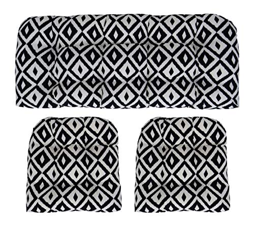 RSH-DECOR-3-Piece-Wicker-Tufted-Cushion-Set-41-x-19-19-x-19-All-Weather-Spun-Fabric-Water-Resistant-Outdoor-Loveseat-U-Shape-Cushions-for-Patio-Furniture-Black-White-Aztec