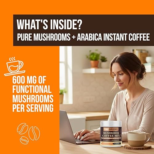 Miniatura 9 de Café orgánico de hongos - Melena de león, reishi y cordyceps - Apoya la energía y la claridad mental, sustituto del café, vitaminas del suplemento