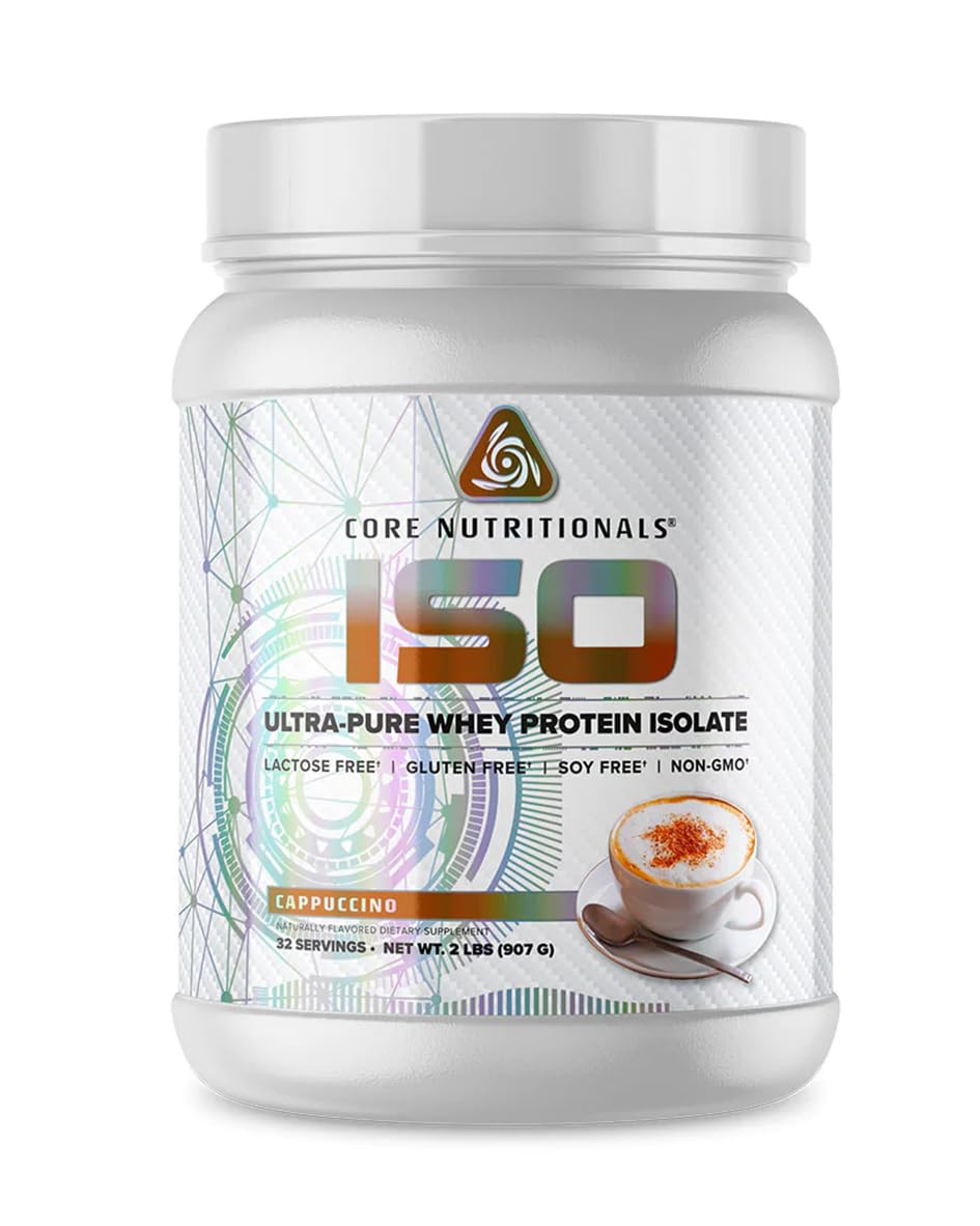 Core Nutritionals ISO, 100 % microfiltrado, sin rellenos artificiales, 25 g de aislado de proteína de suero, 32 porciones (Capuchino)