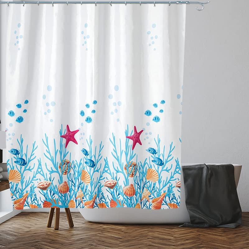 Sea Life Shower Curtain for Bathroom Anti Mould, Mildew Resistant | Size 180x180 cm (71 x 71 Inch) | Water Repellent Fabric | 100% Polyester