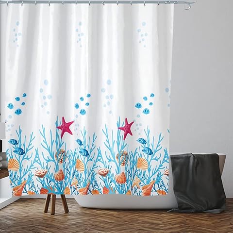 VIROSA Sea Life Shower Curtain, Water Repellent Cover