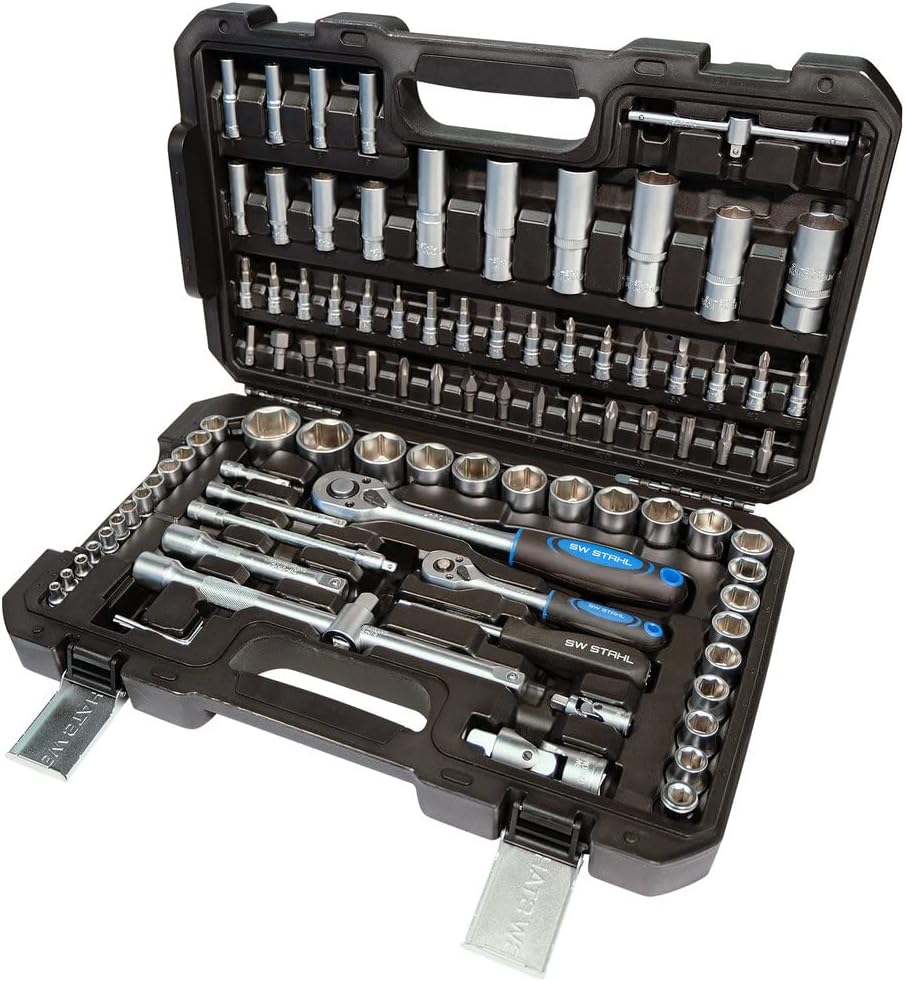 SW-Stahl 07797L Socket Spanner Set 97 Pieces I Nut Box with Ratchet 1/4 Inch, 1/2 Inch Hexagon I Tool Box I Ratchet Box I Socket Spanner and Bit Set