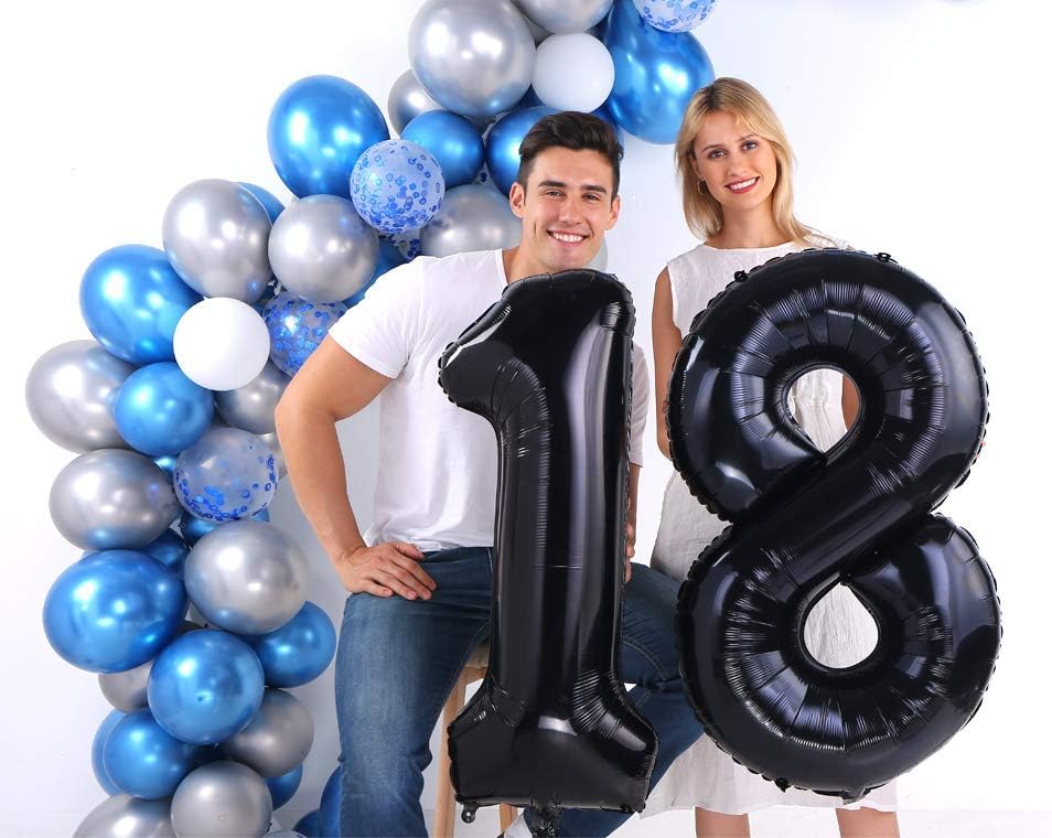 Image of Rozi Decoration 32 Inch 18 Number Black Foil Balloons for Happy Birthday Decoration, Happy Anniversary, Graduation, Achievement Celebration Party Pack of 2 Pcs
