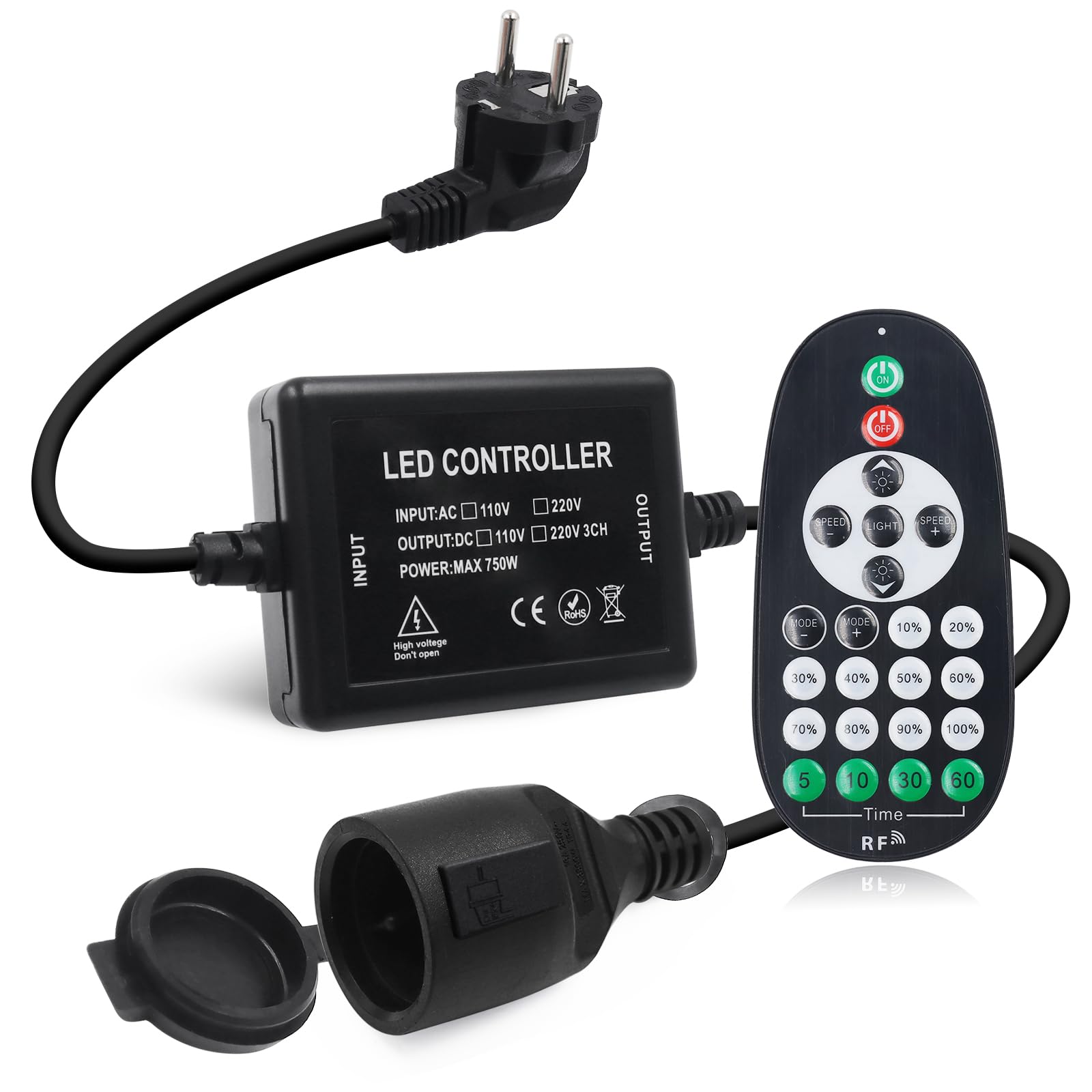 750W Lichterketten-Dimmer, AC 220V Outdoor String Glühbirne Fernbedienung Plug-in Switch Dimmer,23-Tasten Fernbedienung Zeitschalter Fernbedienungsdimmer,passend für alle dimmbaren (750W)