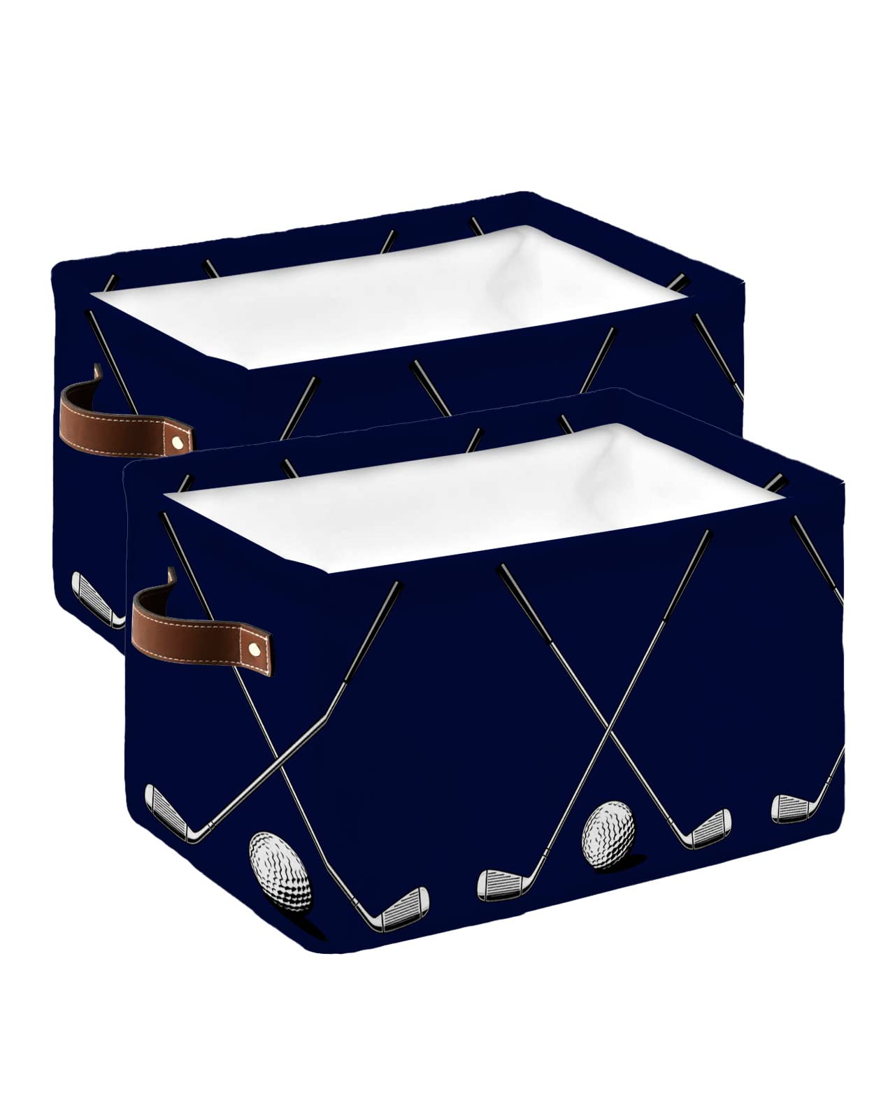 Storage Bins for Organizing, Traditional Classic Golf Sports Themed Blue Texture Decorative Large Closet Organizers with Handles Cubes - 2 Pack Fabric Baskets for Shelves, Closets, Laundry, Nursery