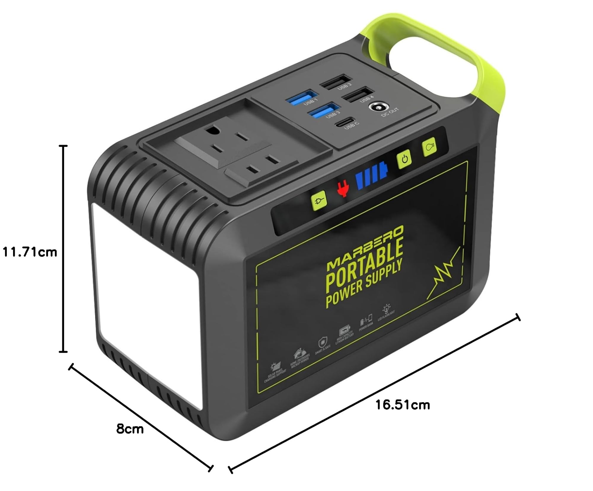 MARBERO Estación de energía portátil de 88 Wh, generador solar, batería con enchufe de 230 V CA, 120 W, almacenamiento de corriente móvil con linterna LED para camping, viajes, autocaravanas, hogar