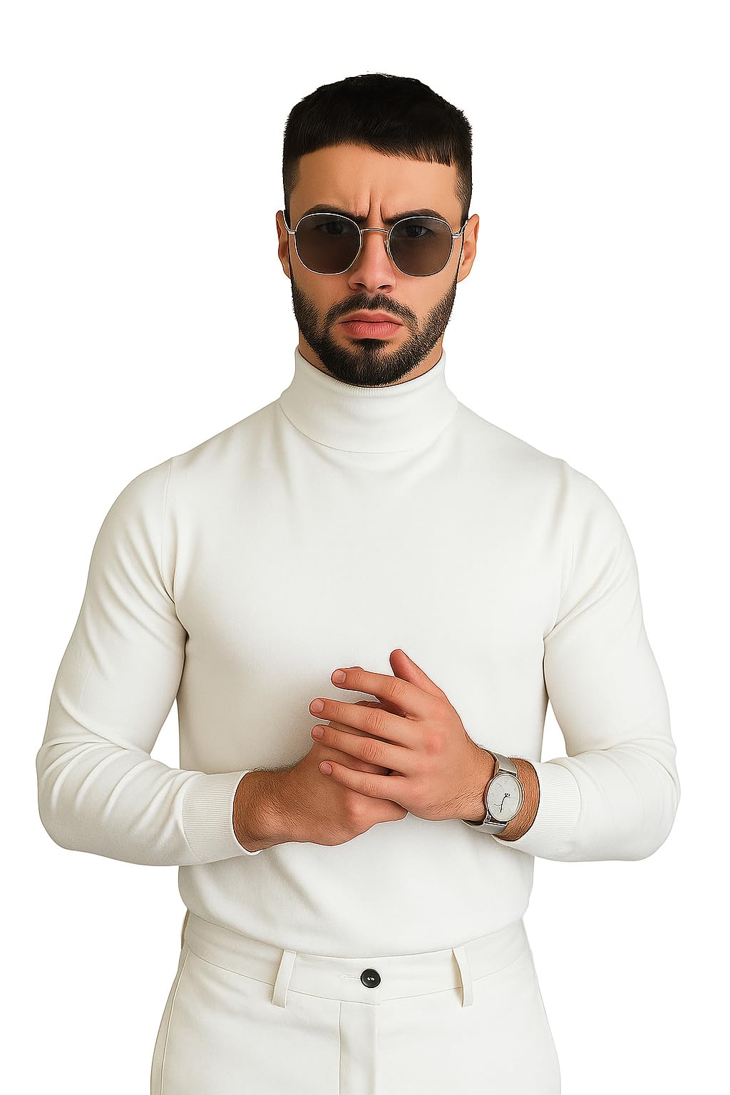 madilyn Premium Men's Turtleneck Sweater in White, Long Sleeve Slim Fit Design, Classic Pullover Style-picture-24