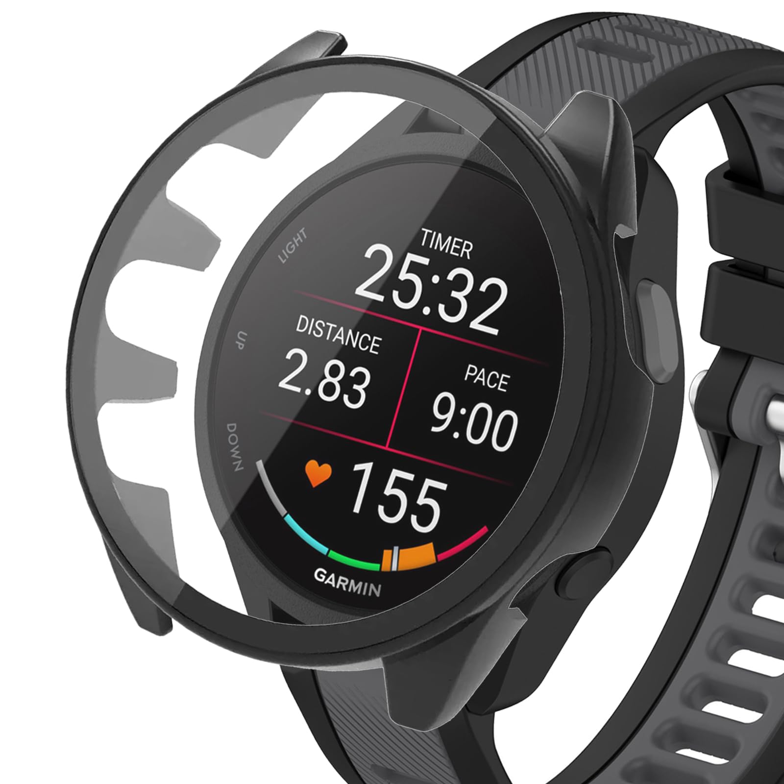 KANOYO Screen Protector Case Compatible with Garmin Forerunner 165/165 Music, Ultra-Thin Hard PC and Scratch Resistant Tempered Glass Case Cover for Forerunner 165/165 Music Case - Black