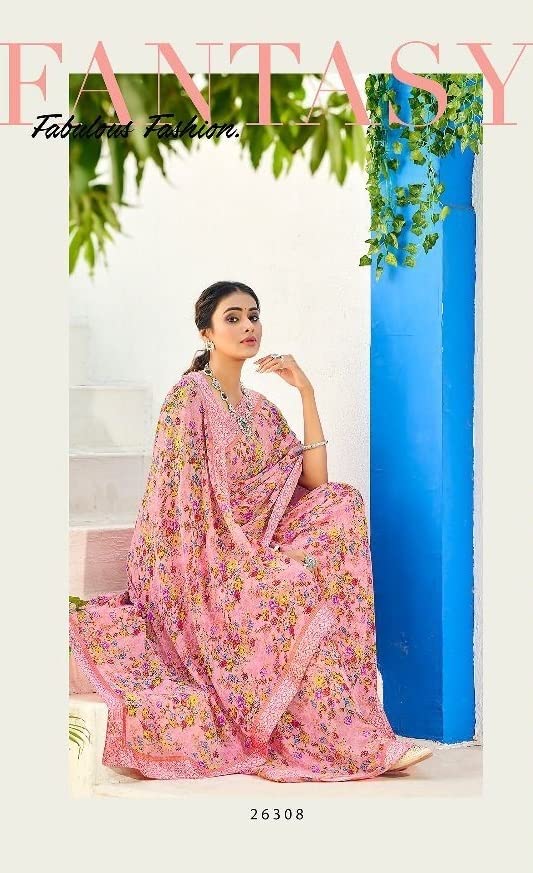 Sari indien rose fluide georgette vêtement léger et doux - 2