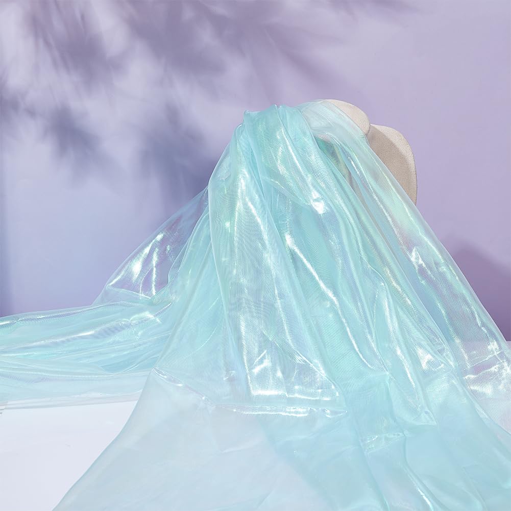 Tessuto Trasparente In Organza Voile Iridescente Olografico Lucido - Foto 5