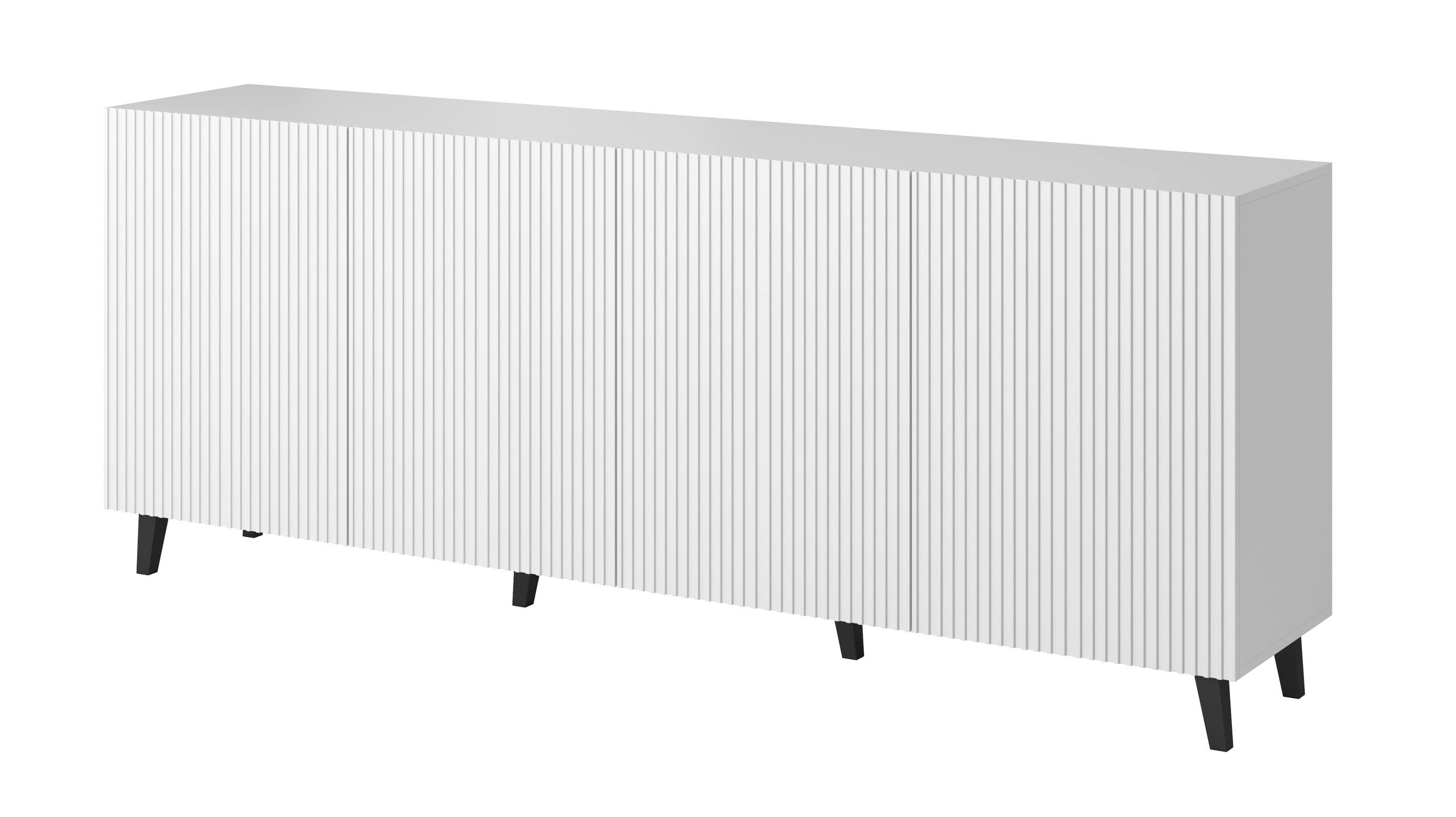 Furniture24 Kommode Pafos 200 cm Sideboard Schrank 4 türiger Wohnzimmerschrank (Weiß)
