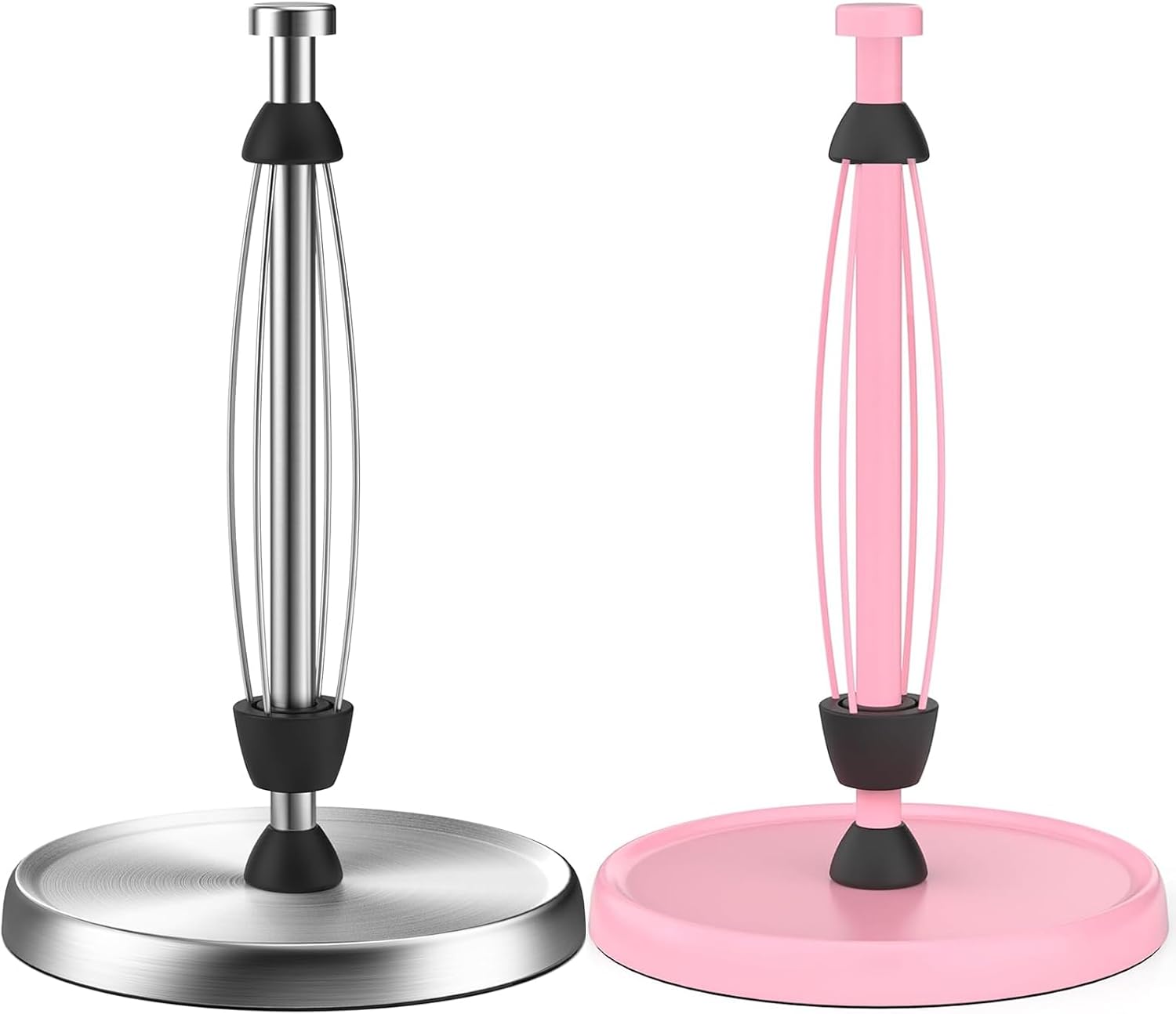 Paper Towel Holder Countertop, One-Handed Tear, Stainless Steel, Weighted Base, Silver and Pink