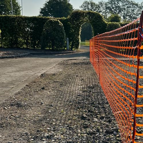 UvV Mobiler 50 m Absperrzaun Baustellenabsperrung - Set mit Zaun in Orange inkl. 10 Absperrleinenhalter rot, Absperrnetz, Maschenzaun, Bauzaun Rolle Kunststoff