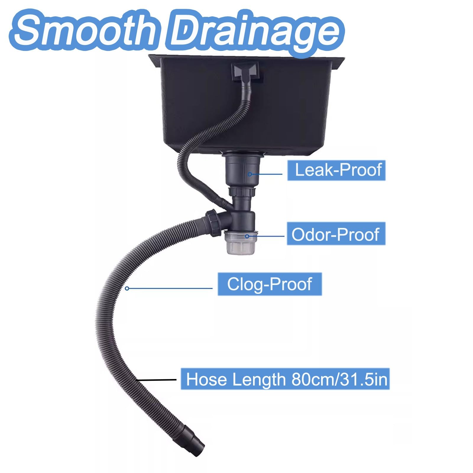 Fregadero Camper con Grifo de Agua Fría y Caliente, Fregadero Cocina de Acero Inoxidable Negro con Rejilla para Bar de Caravana o Autocaravana(48x35cm/18.9x13.7in)
